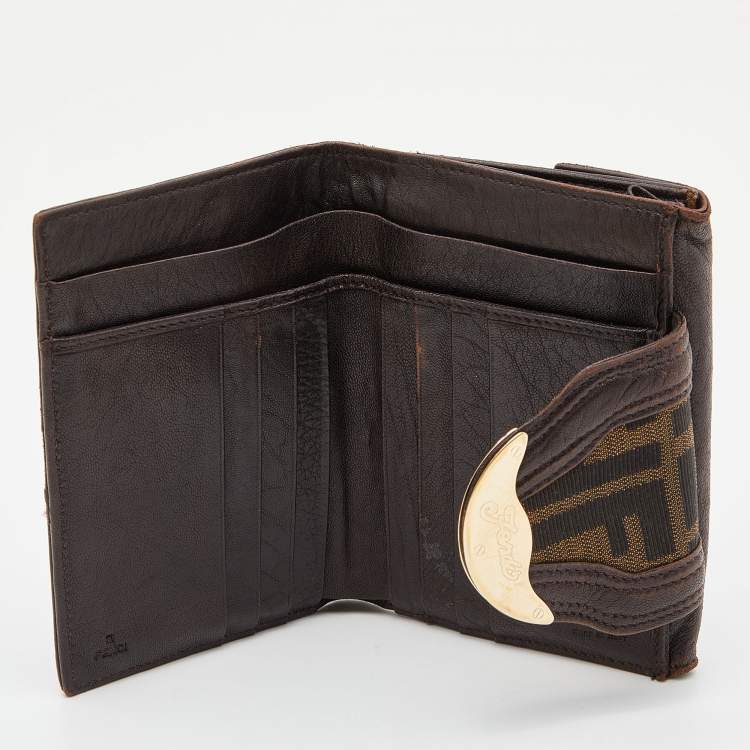 Pre Owned Fendi Beige/Brown Zucca Canvas and Leather Compact Wallet