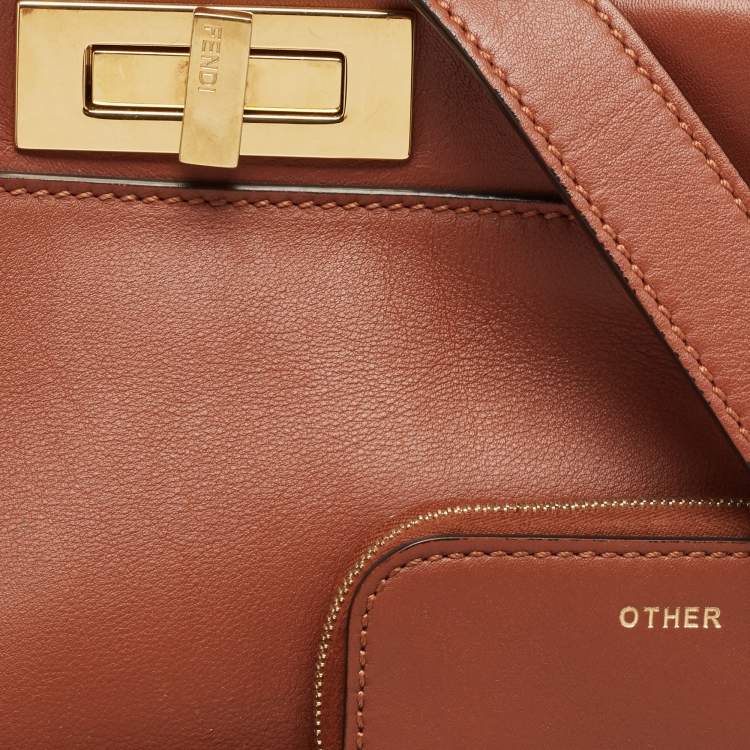 Pre Owned Fendi Dark Brown Leather Medium Pocket Peekaboo Top Handle Bag