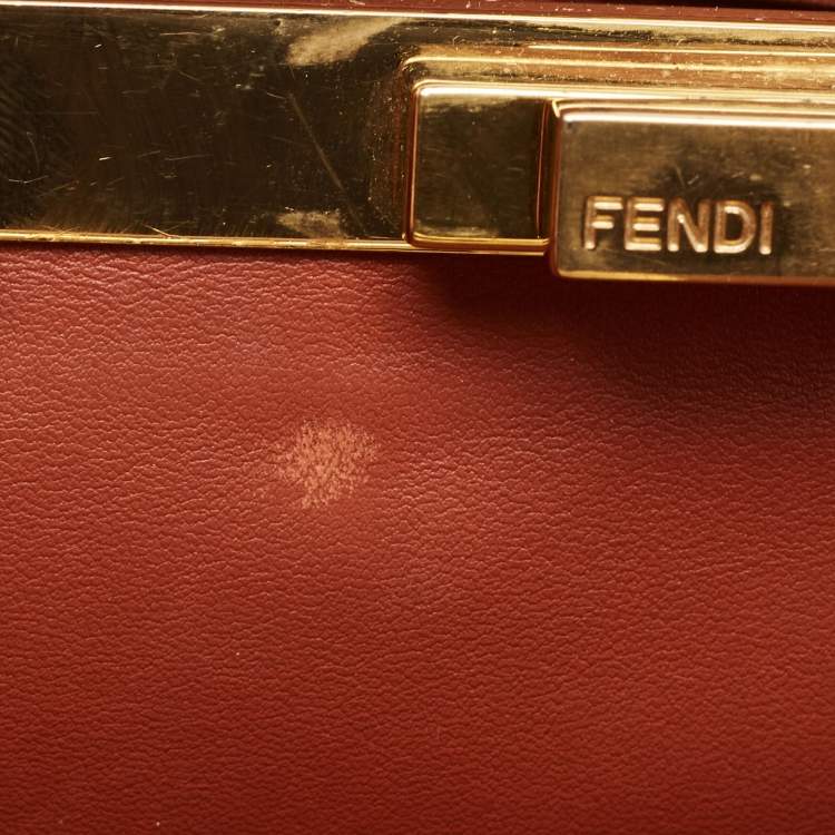 Pre Owned Fendi Dark Brown Leather Medium Pocket Peekaboo Top Handle Bag