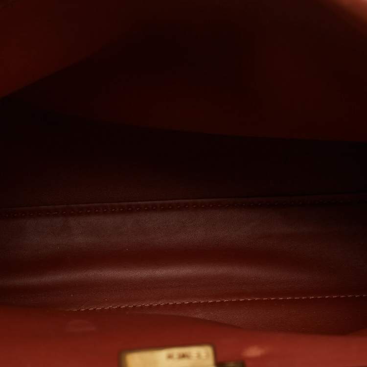 Pre Owned Fendi Dark Brown Leather Medium Pocket Peekaboo Top Handle Bag