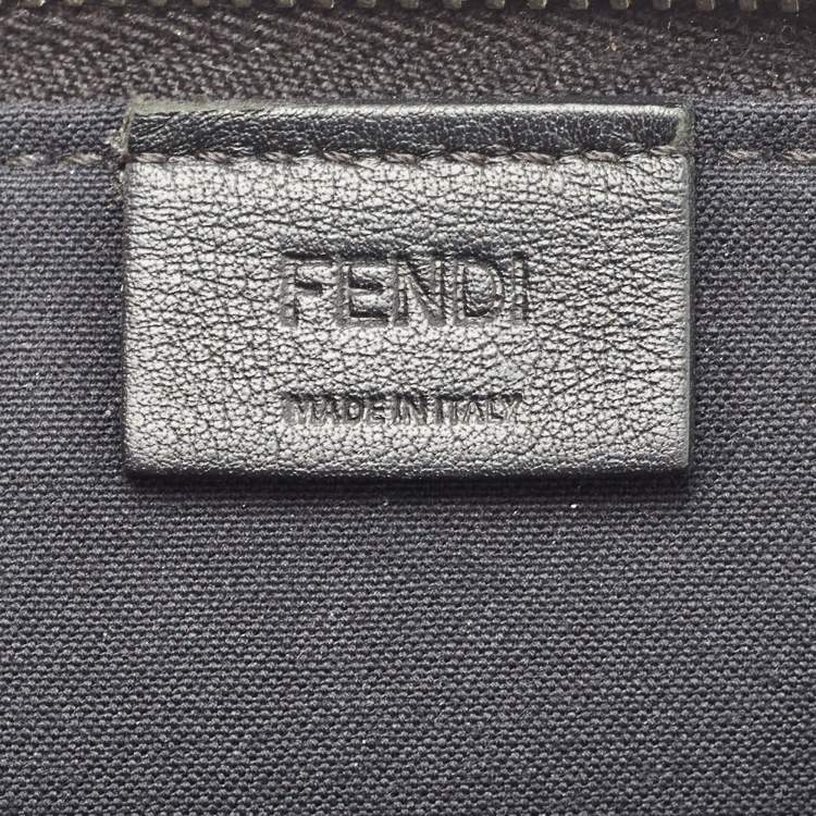 Pre Owned Fendi Black Leather Studded Logo Zip Pouch