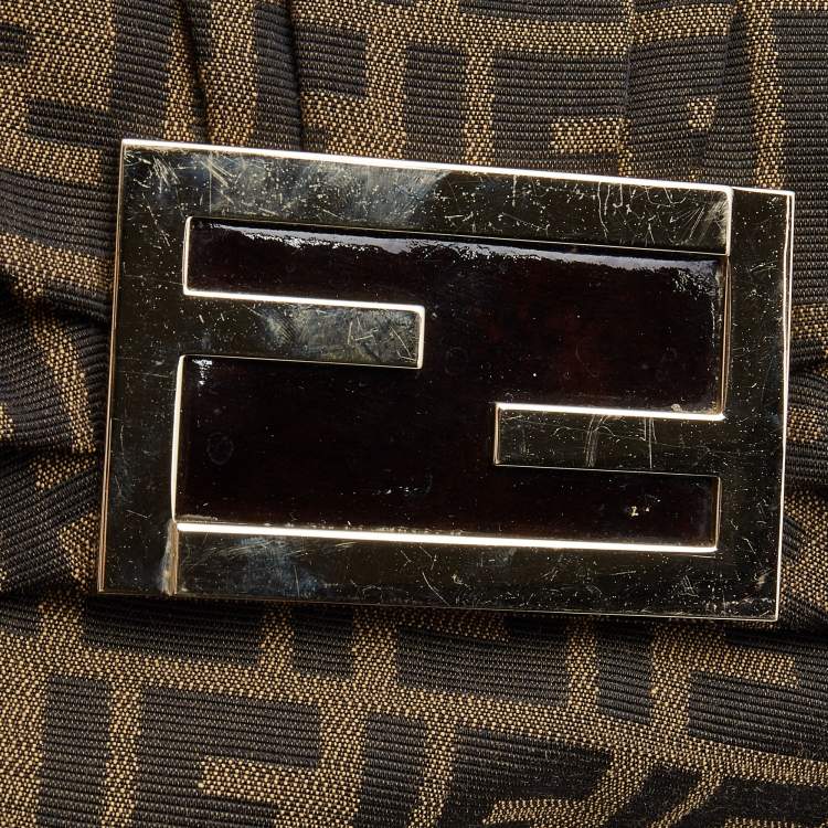 Pre Owned Fendi Tobacco Zucca Canvas and Patent Leather Mia Flap Shoulder Bag