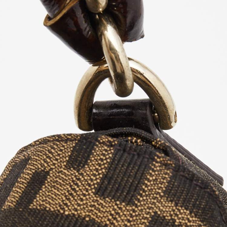 Pre Owned Fendi Tobacco Zucca Canvas and Patent Leather Mia Flap Shoulder Bag