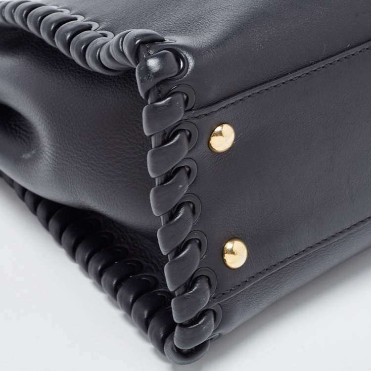 Pre Owned Fendi Black Leather Medium Whipstitched Peekaboo Top Handle Bag