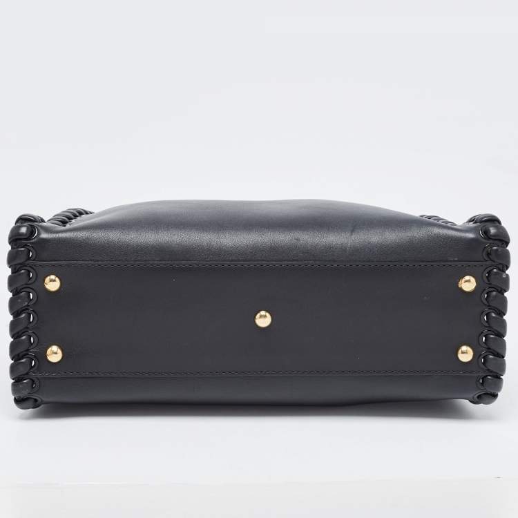 Pre Owned Fendi Black Leather Medium Whipstitched Peekaboo Top Handle Bag