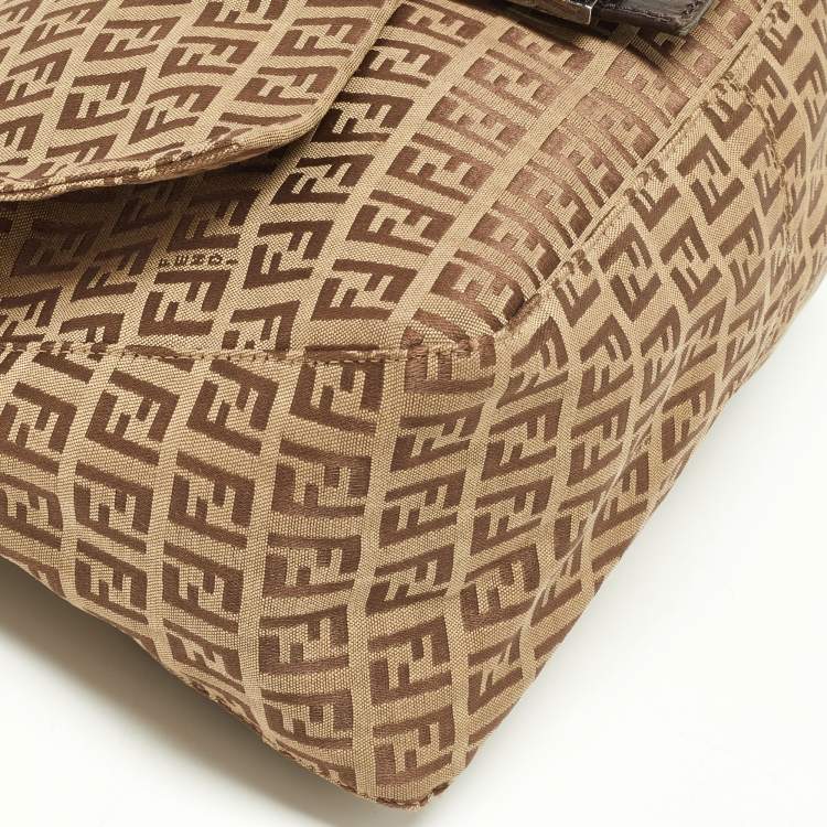 Pre Owned Fendi Beige/Brown Zucchino Canvas and Leather Mama Baguette Bag