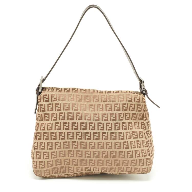 Pre Owned Fendi Beige/Brown Zucchino Canvas and Leather Mama Baguette Bag