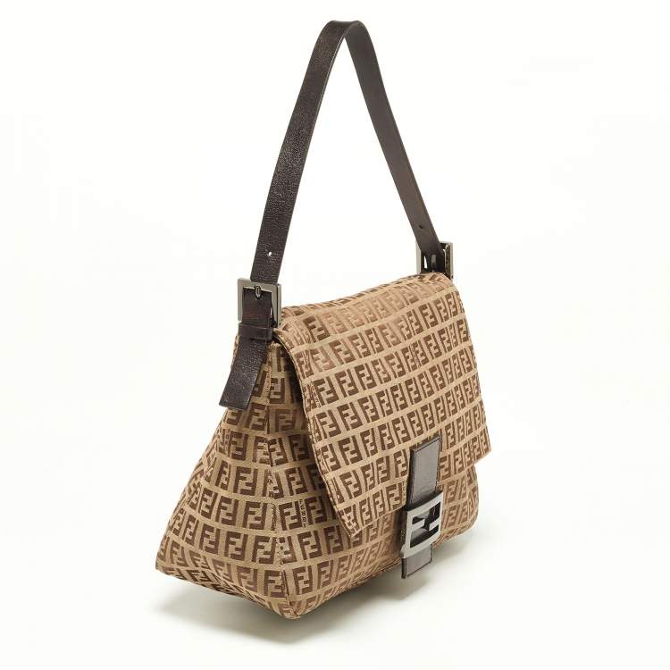 Pre Owned Fendi Beige/Brown Zucchino Canvas and Leather Mama Baguette Bag