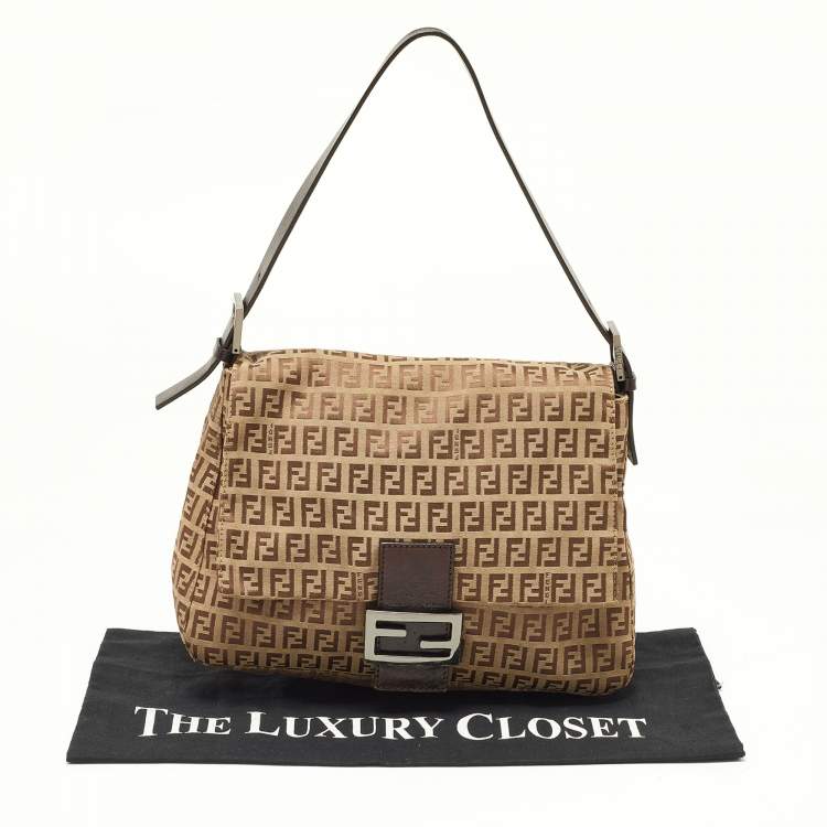 Pre Owned Fendi Beige/Brown Zucchino Canvas and Leather Mama Baguette Bag