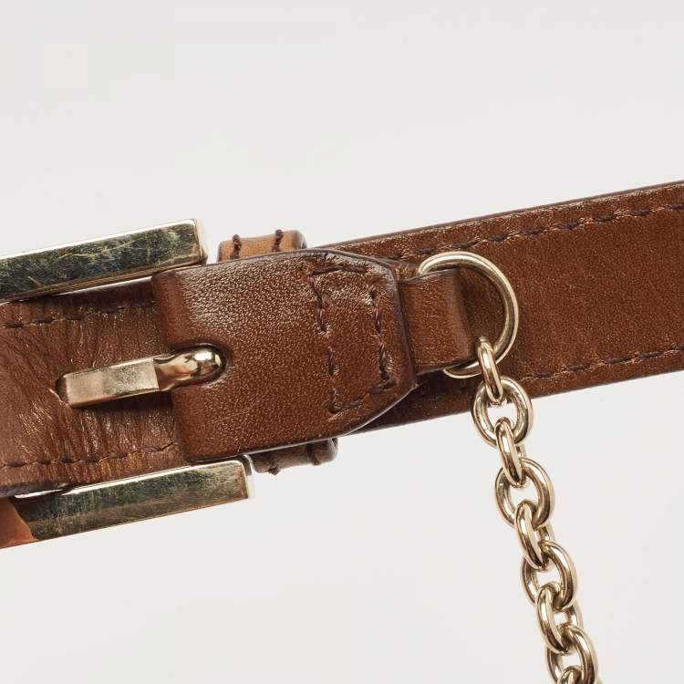 Pre Owned Fendi Brown/Tobacco Zucca Canvas Chain Baguette Bag