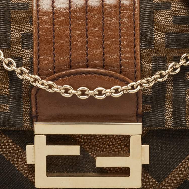 Pre Owned Fendi Brown/Tobacco Zucca Canvas Chain Baguette Bag