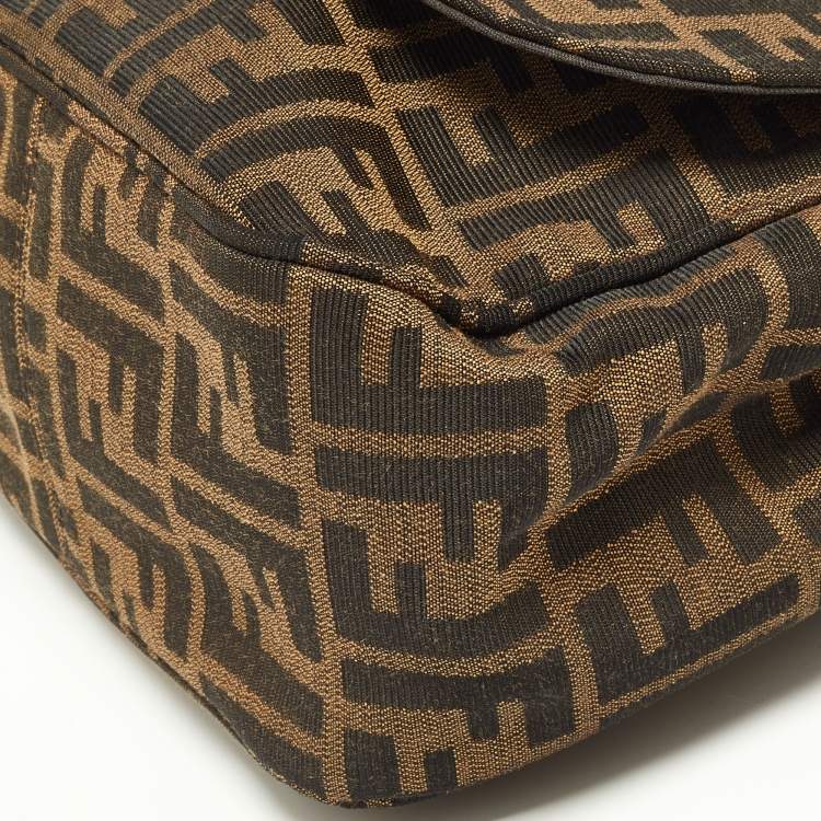 Pre Owned Fendi Tobacco Zucca Canvas and Leather Flap Crossbody Bag