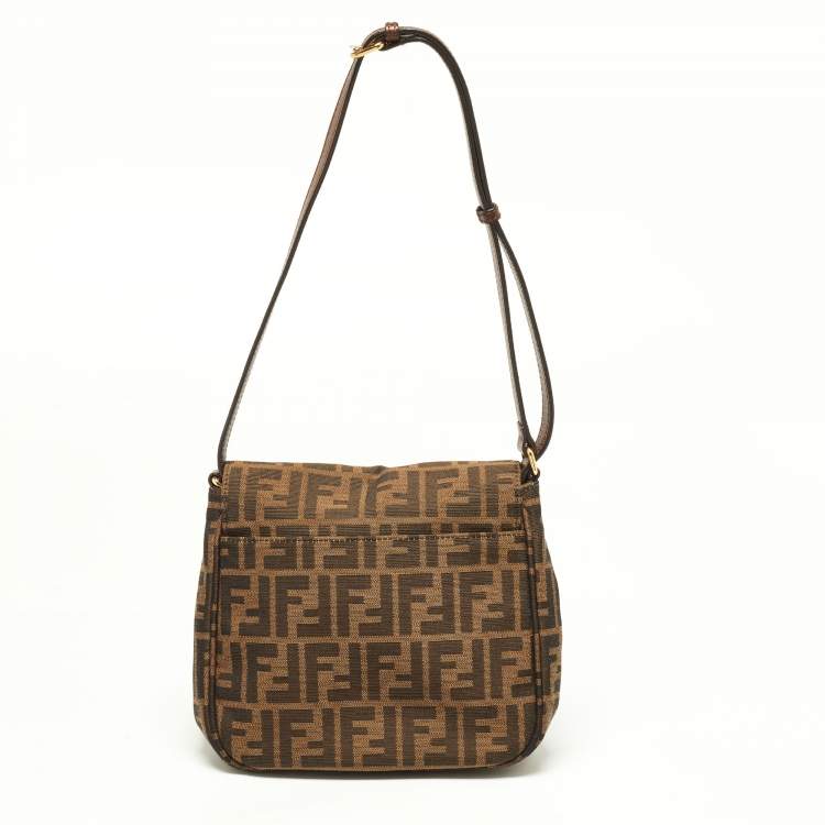 Pre Owned Fendi Tobacco Zucca Canvas and Leather Flap Crossbody Bag