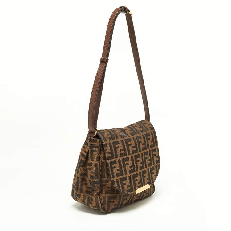Pre Owned Fendi Tobacco Zucca Canvas and Leather Flap Crossbody Bag