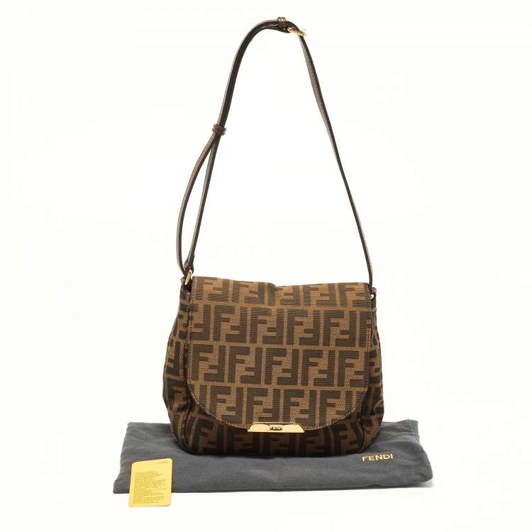 Pre Owned Fendi Tobacco Zucca Canvas and Leather Flap Crossbody Bag