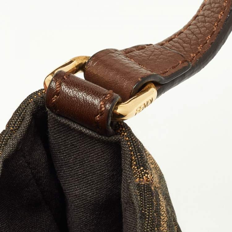 Pre Owned Fendi Tobacco Zucca Canvas and Leather Flap Crossbody Bag