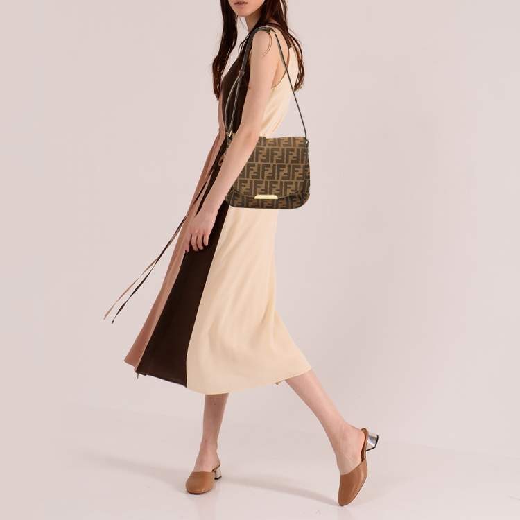 Pre Owned Fendi Tobacco Zucca Canvas and Leather Flap Crossbody Bag