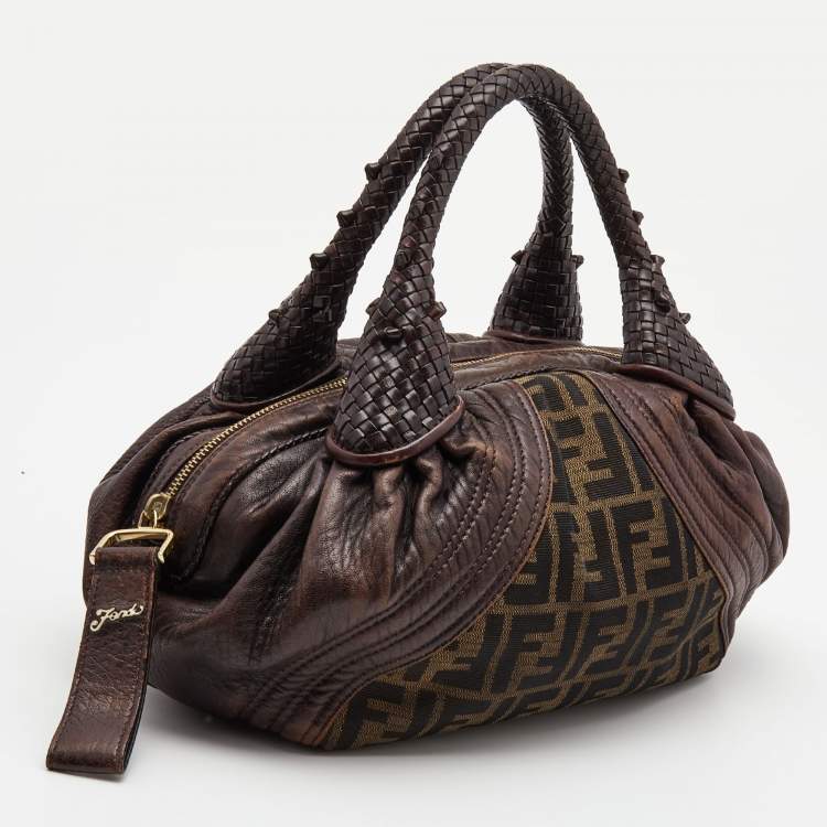 Pre Owned Fendi Tobacco Zucca Canvas and Leather Baby Spy Bag