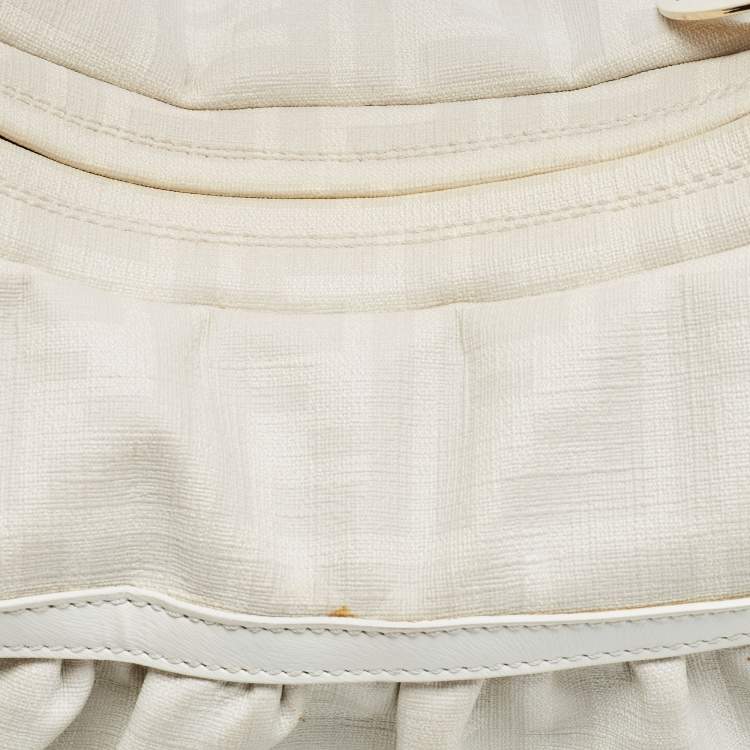 Pre Owned Fendi Off White/Grey Zucca Coated Canvas and Leather Chef Hobo