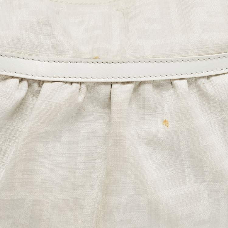 Pre Owned Fendi Off White/Grey Zucca Coated Canvas and Leather Chef Hobo