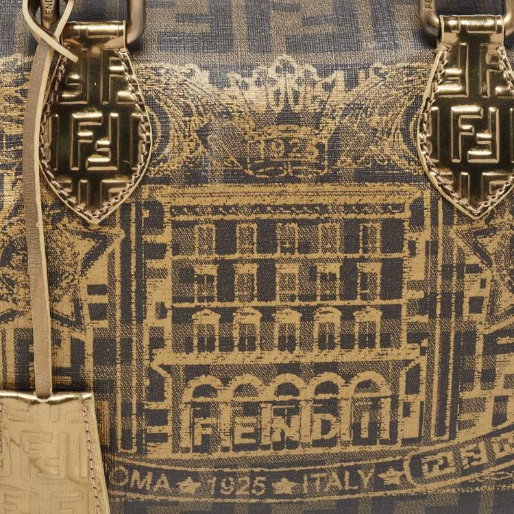 Pre Owned Fendi Gold/Tobacco Zucca Coated Canvas Forever Boston Bag
