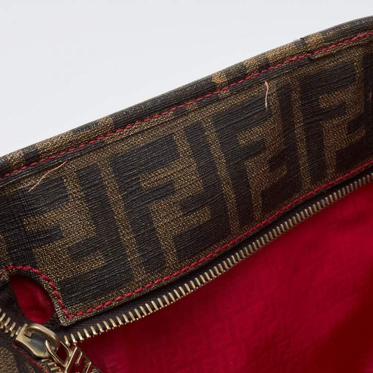 Pre Owned Fendi Tobacco Zucca Coated Canvas and Leather Roll Tote