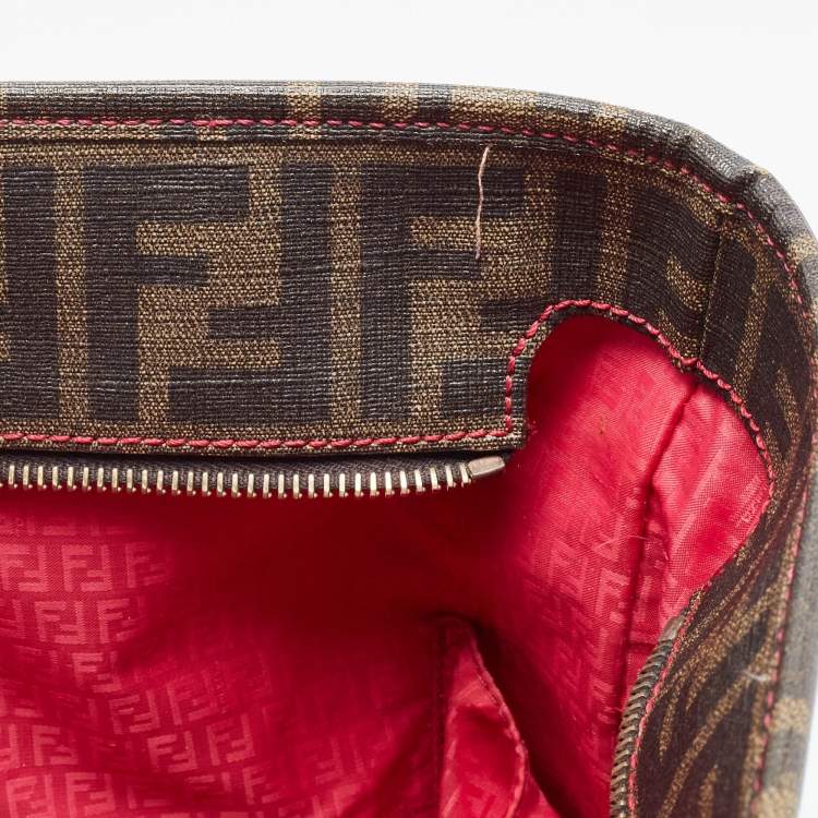 Pre Owned Fendi Tobacco Zucca Coated Canvas and Leather Roll Tote