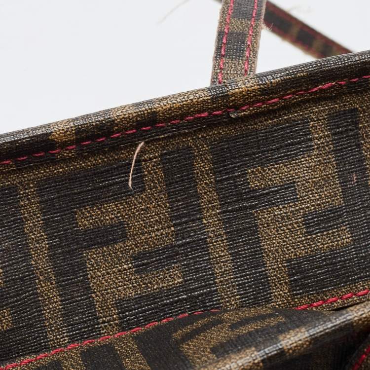 Pre Owned Fendi Tobacco Zucca Coated Canvas and Leather Roll Tote