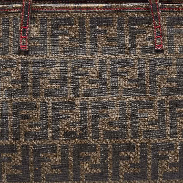 Pre Owned Fendi Tobacco Zucca Coated Canvas and Leather Roll Tote
