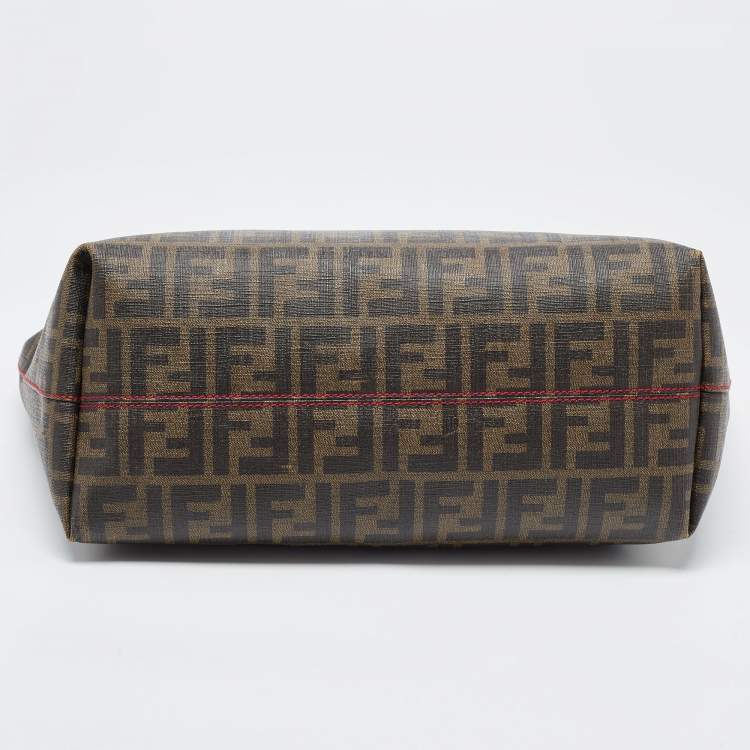 Pre Owned Fendi Tobacco Zucca Coated Canvas and Leather Roll Tote