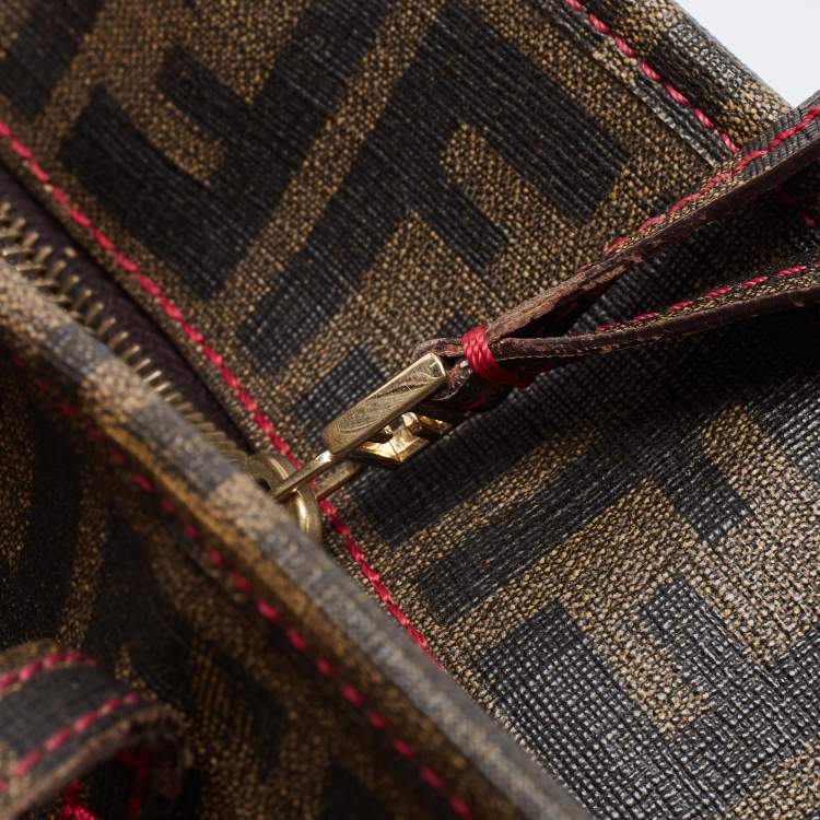 Pre Owned Fendi Tobacco Zucca Coated Canvas and Leather Roll Tote