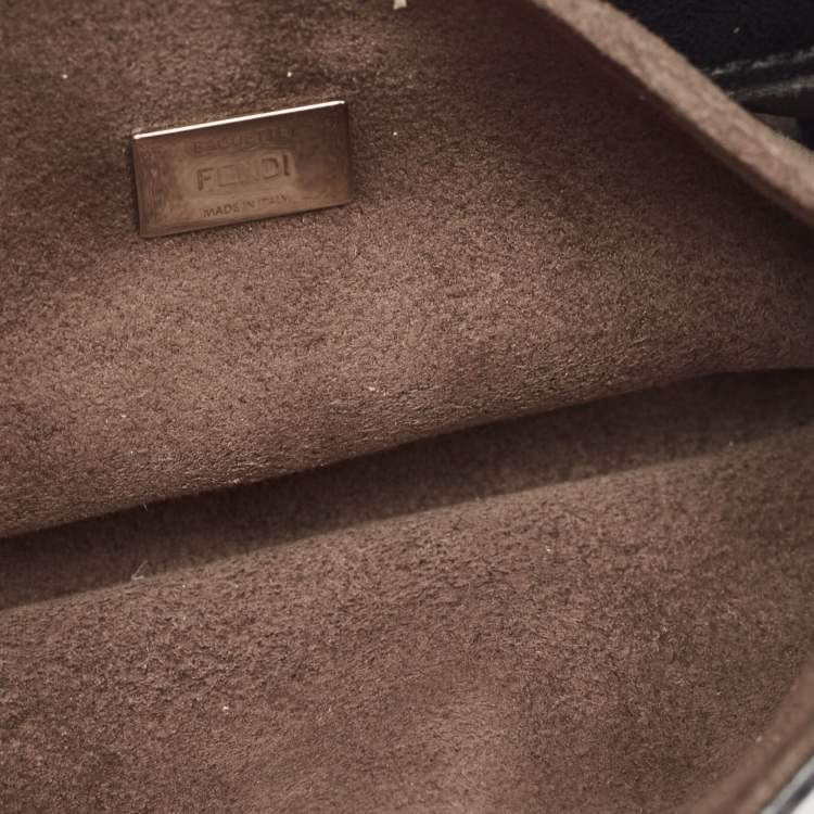 Pre Owned Fendi Black Leather and Fur Micro Monster Baguette Bag