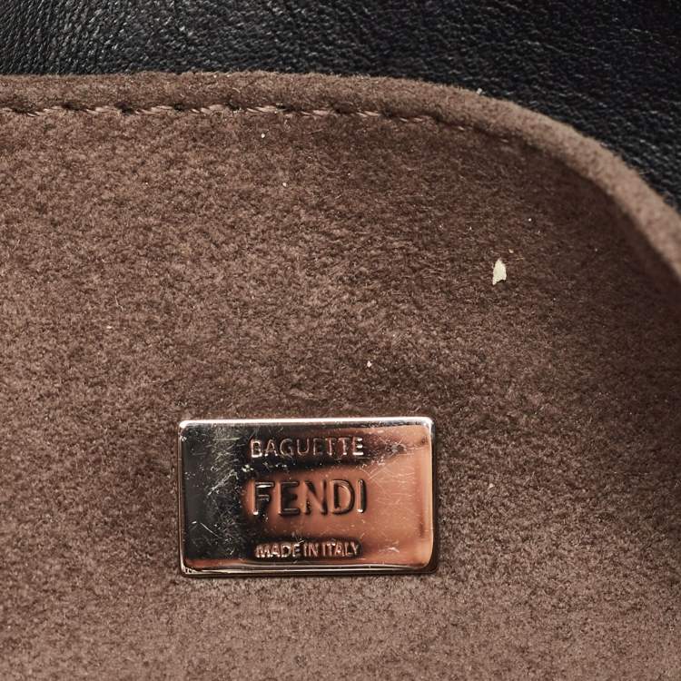 Pre Owned Fendi Black Leather and Fur Micro Monster Baguette Bag