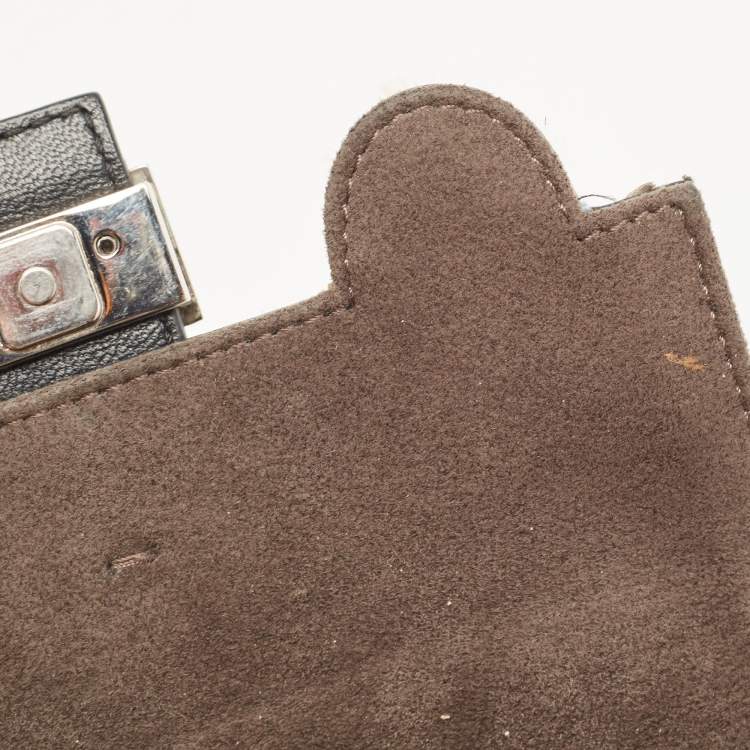 Pre Owned Fendi Black Leather and Fur Micro Monster Baguette Bag
