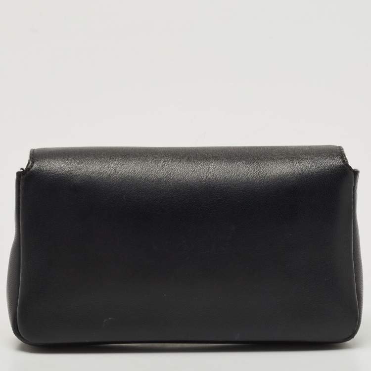 Pre Owned Fendi Black Leather and Fur Micro Monster Baguette Bag