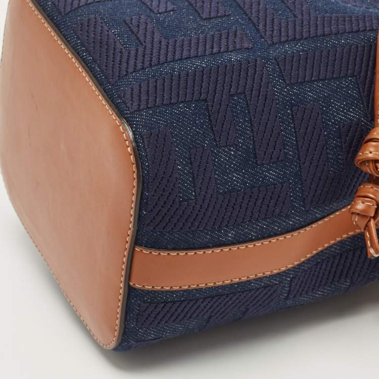 Pre Owned Fendi Blue/Tan Denim and Leather Mini Mon Tresor Bucket Bag