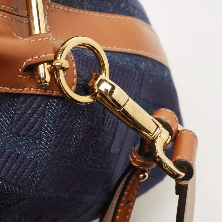 Pre Owned Fendi Blue/Tan Denim and Leather Mini Mon Tresor Bucket Bag
