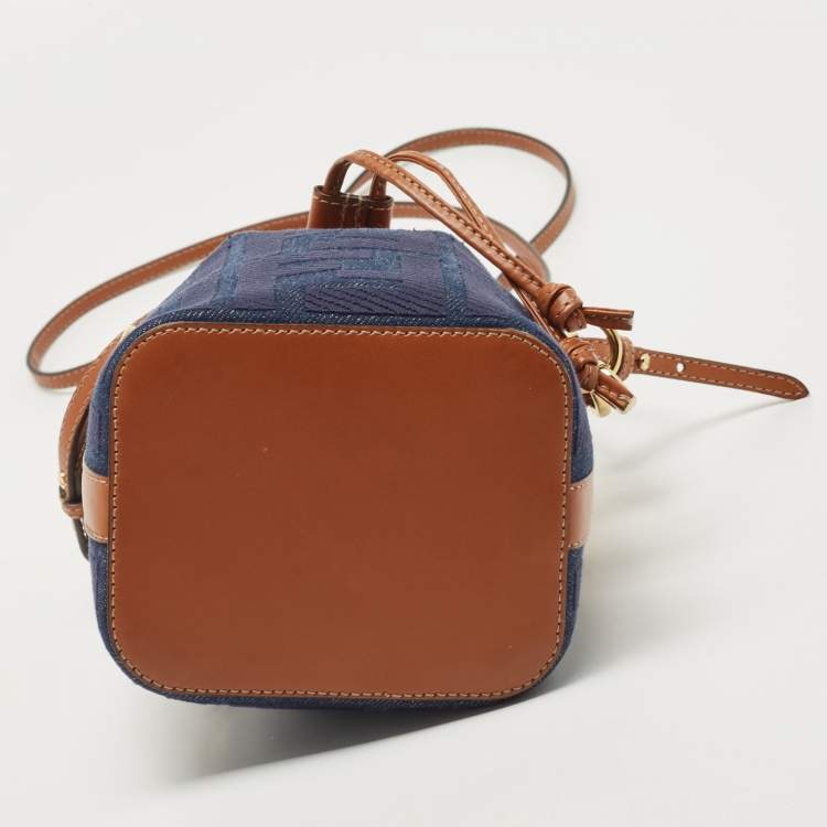 Pre Owned Fendi Blue/Tan Denim and Leather Mini Mon Tresor Bucket Bag