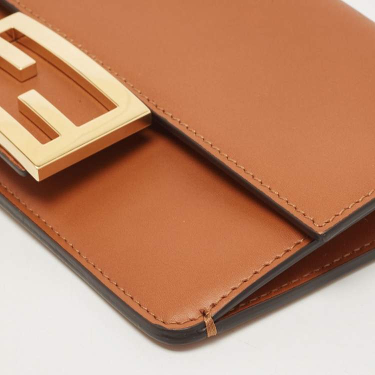 Pre Owned Fendi Brown Leather FF Flat Baguette Clutch