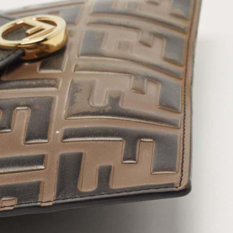Pre Owned Fendi Brown/Black Embossed FF Leather F is Fendi Slim Pouch 