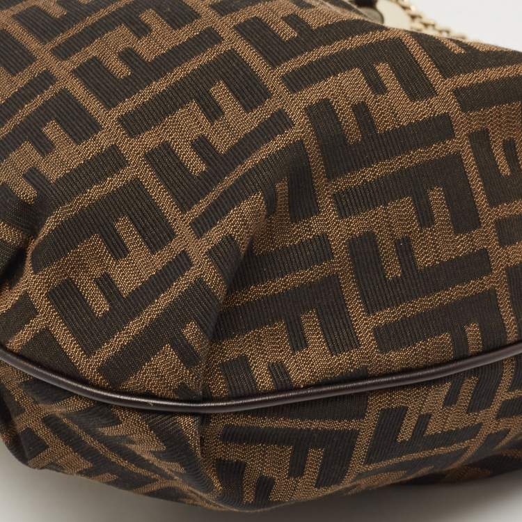 Pre Owned Fendi Tobacco Zucca Canvas and Leather Chef Chain Link Hobo