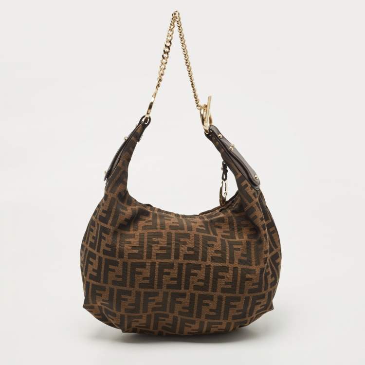 Pre Owned Fendi Tobacco Zucca Canvas and Leather Chef Chain Link Hobo