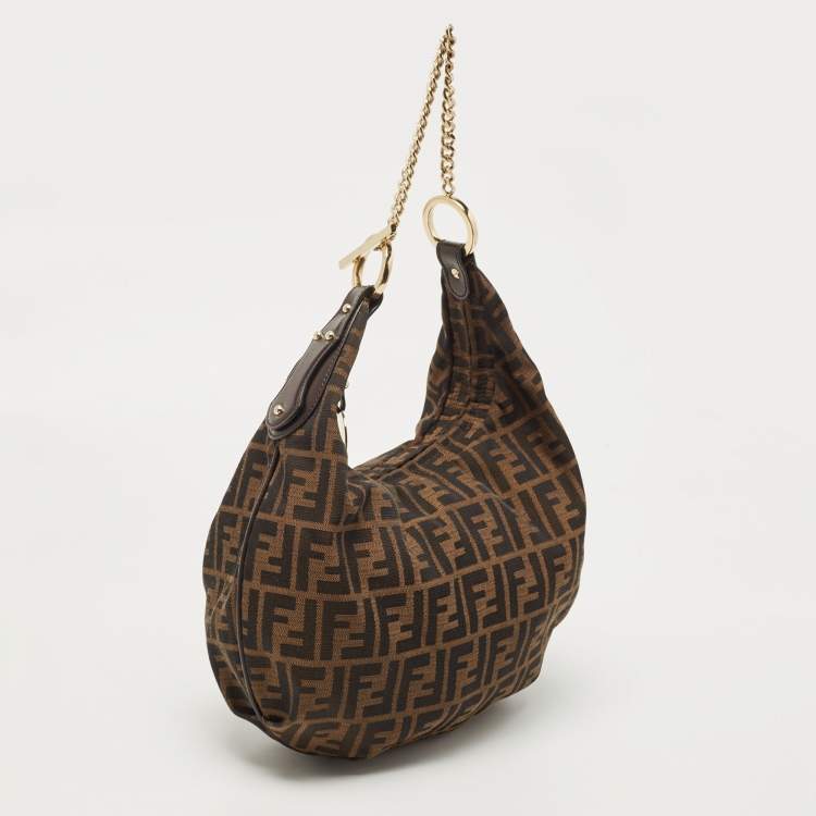 Pre Owned Fendi Tobacco Zucca Canvas and Leather Chef Chain Link Hobo