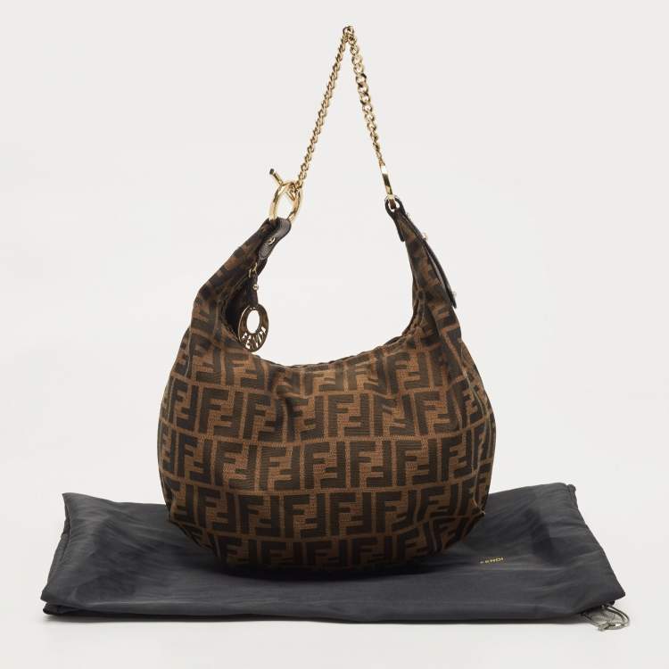 Pre Owned Fendi Tobacco Zucca Canvas and Leather Chef Chain Link Hobo