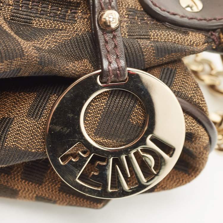 Pre Owned Fendi Tobacco Zucca Canvas and Leather Chef Chain Link Hobo