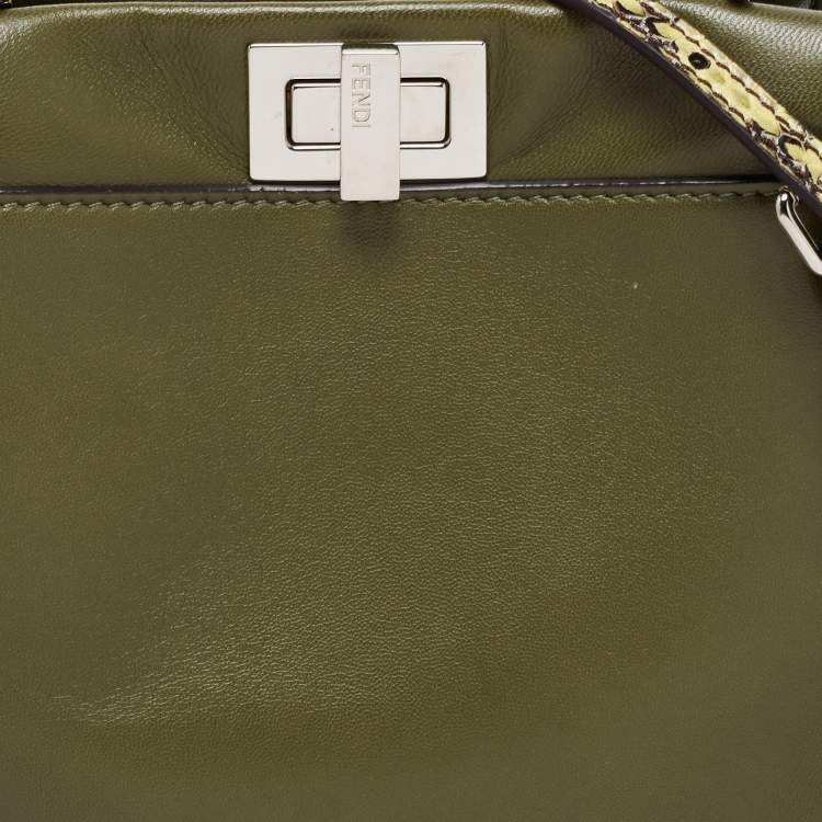 Pre Owned Fendi Olive Green Leather and Python Mini Whipstitch Peekaboo Top Handle Bag