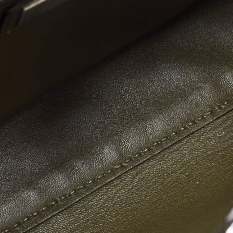 Pre Owned Fendi Olive Green Leather and Python Mini Whipstitch Peekaboo Top Handle Bag