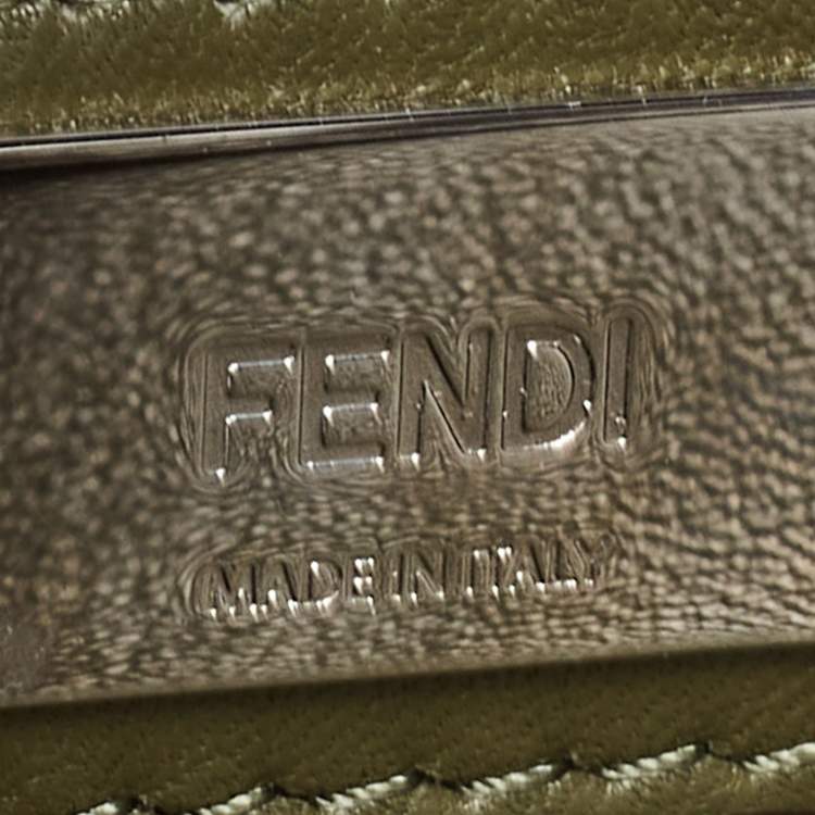Pre Owned Fendi Olive Green Leather and Python Mini Whipstitch Peekaboo Top Handle Bag