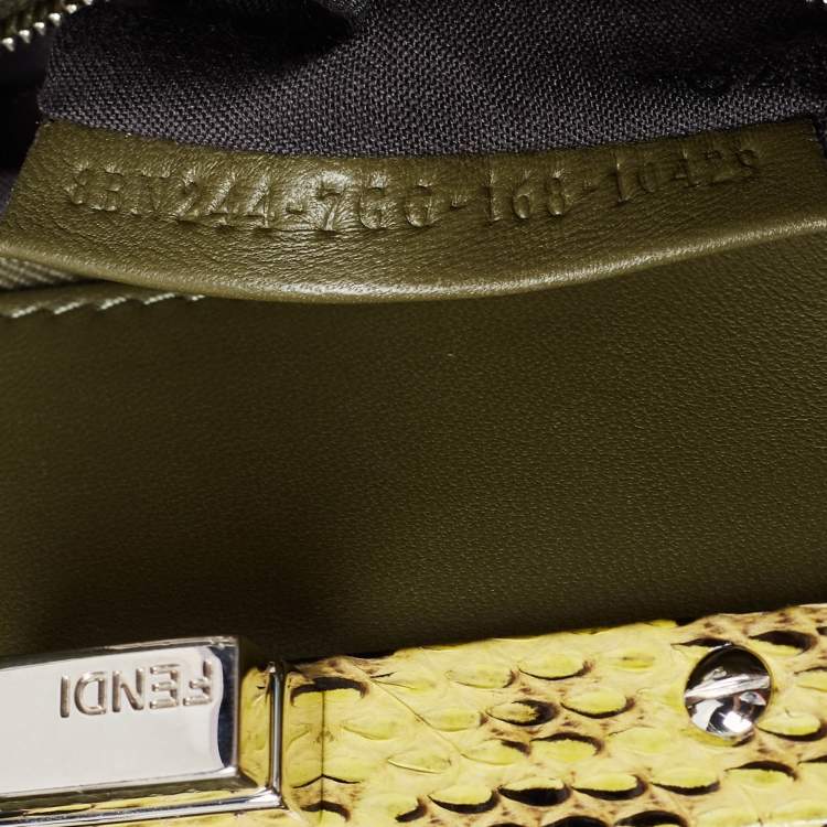 Pre Owned Fendi Olive Green Leather and Python Mini Whipstitch Peekaboo Top Handle Bag