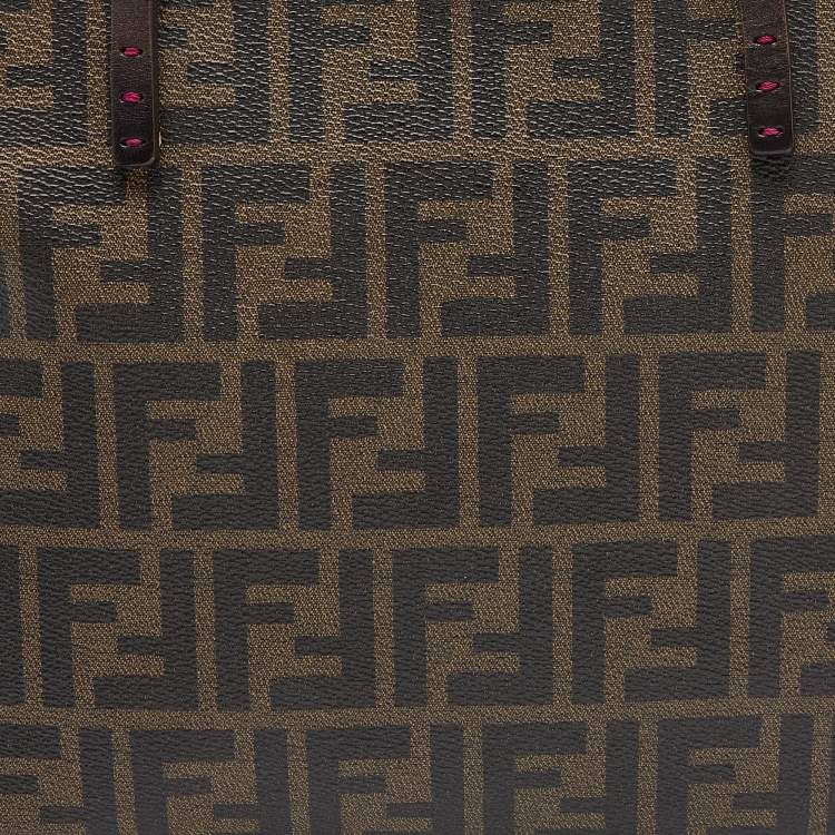 Pre Owned Fendi Tobacco Zucca Coated Canvas and Leather Small Roll Shopper Tote